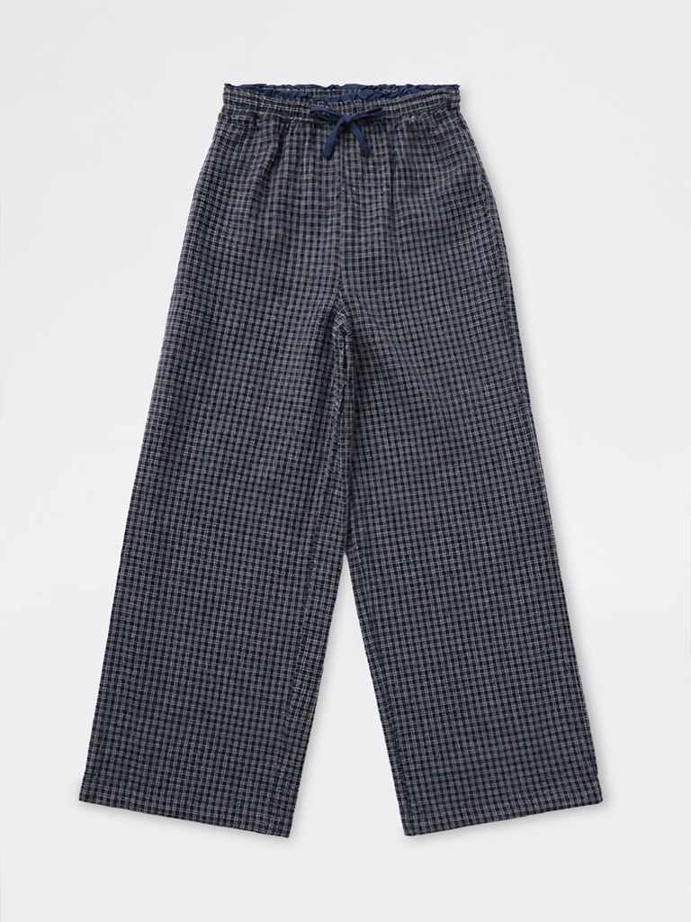 Girls Navy Checkered High-Rise Cotton Pyjamas