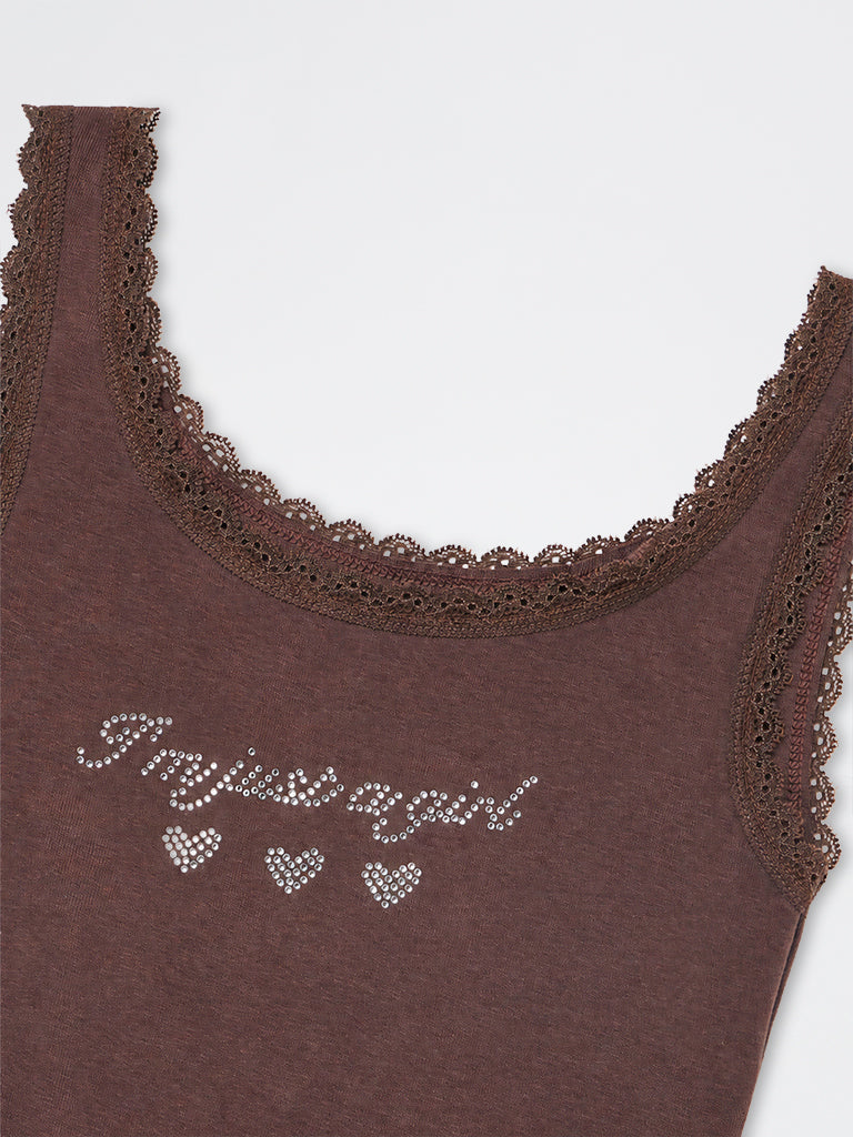 Girls Brown Embellished Cotton-Blend Top