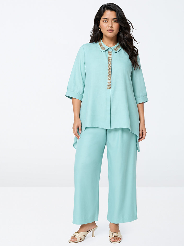 Diza Aqua Solid Palazzos
