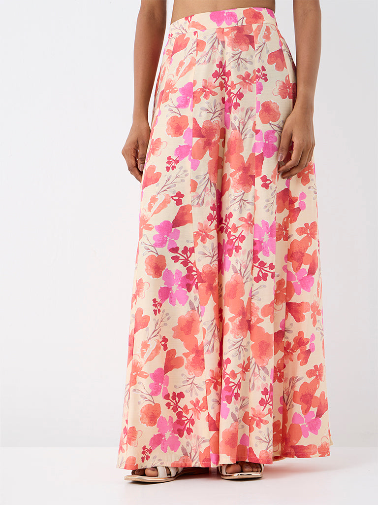 Utsa Off-White Floral Printed Palazzos