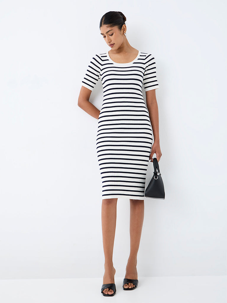 Wardrobe Ivory Striped Bodycon Dress