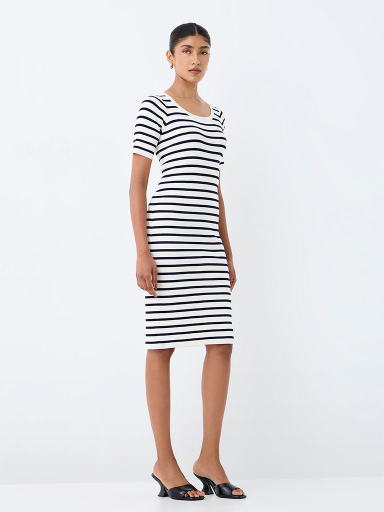 Wardrobe Ivory Striped Bodycon Dress