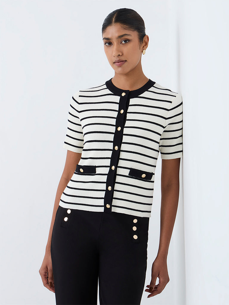Wardrobe Off-White Striped Cardigan