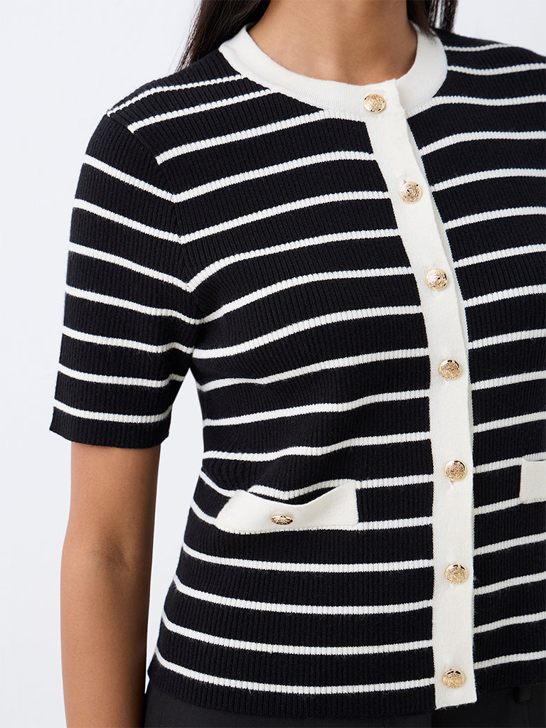 Wardrobe Black Striped Ribbed-Knit Cardigan