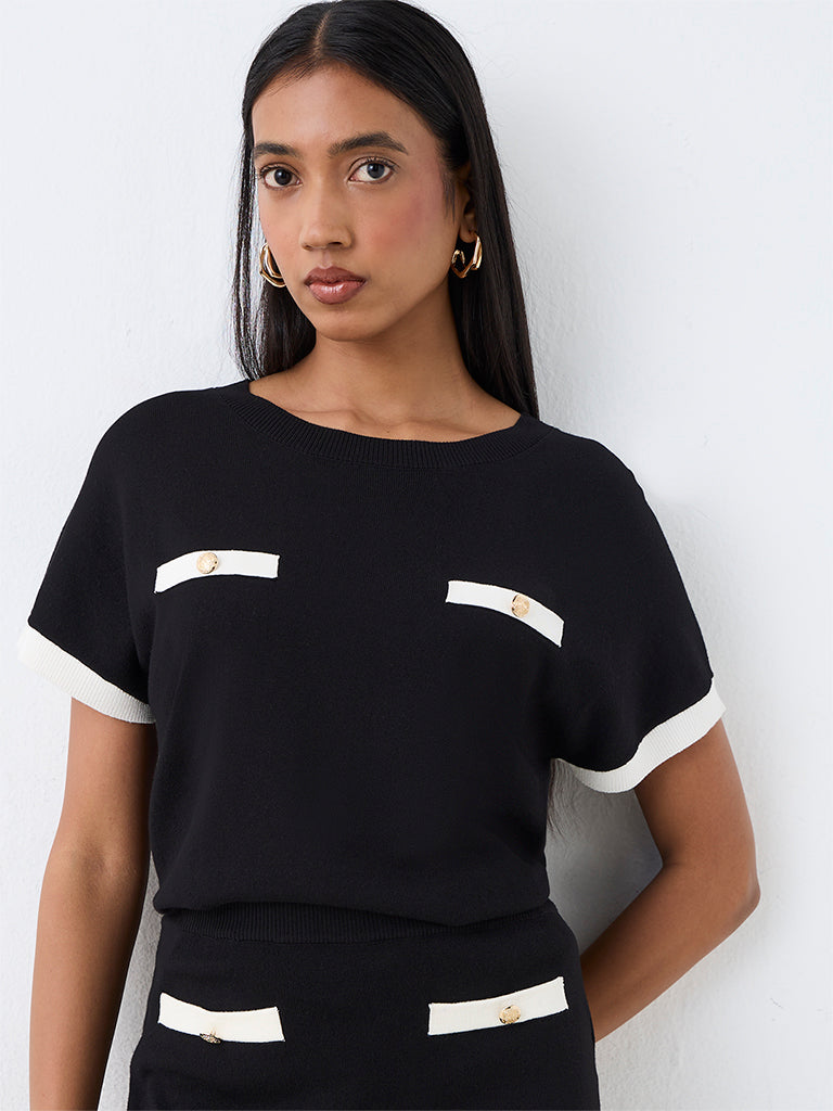 Wardrobe Black Contrast-Detail Knitted Sweater