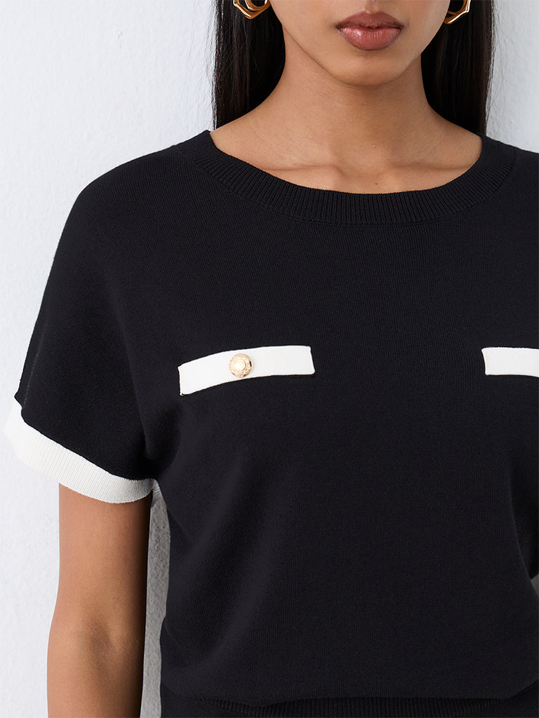 Wardrobe Black Contrast-Detail Knitted Sweater