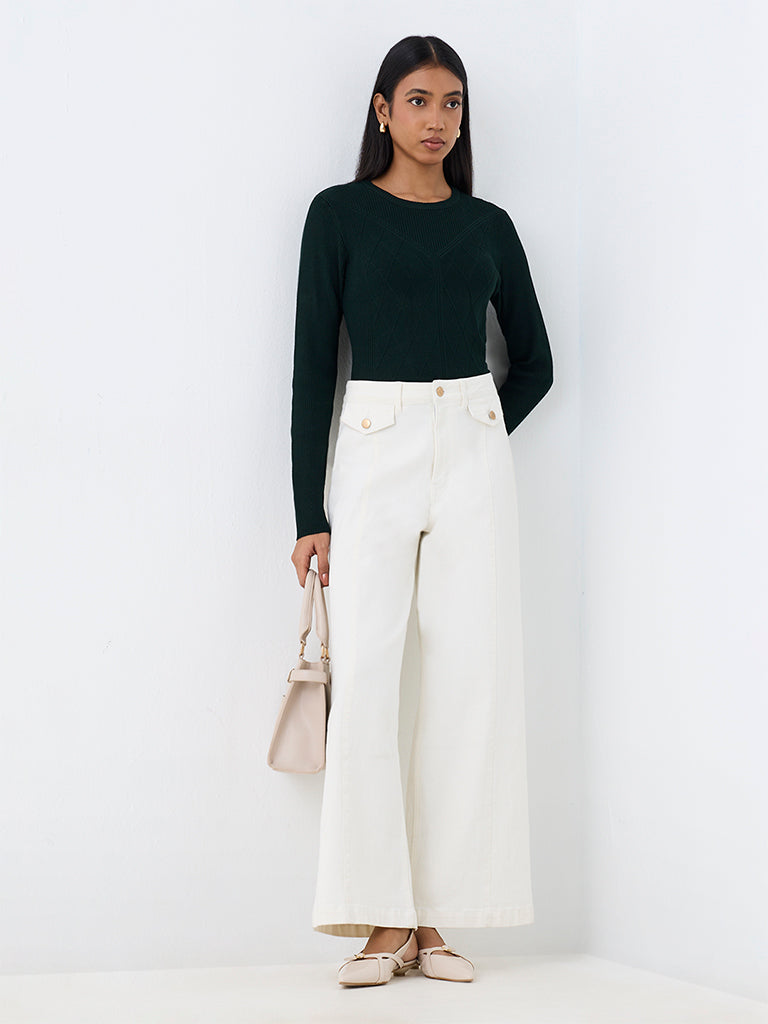 Wardrobe Dark Green Ribbed-Knit Sweater