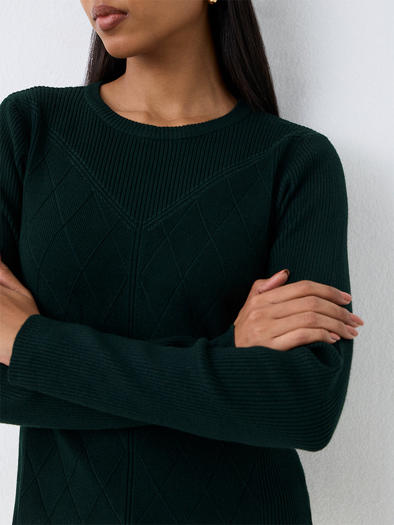 Wardrobe Dark Green Ribbed-Knit Sweater