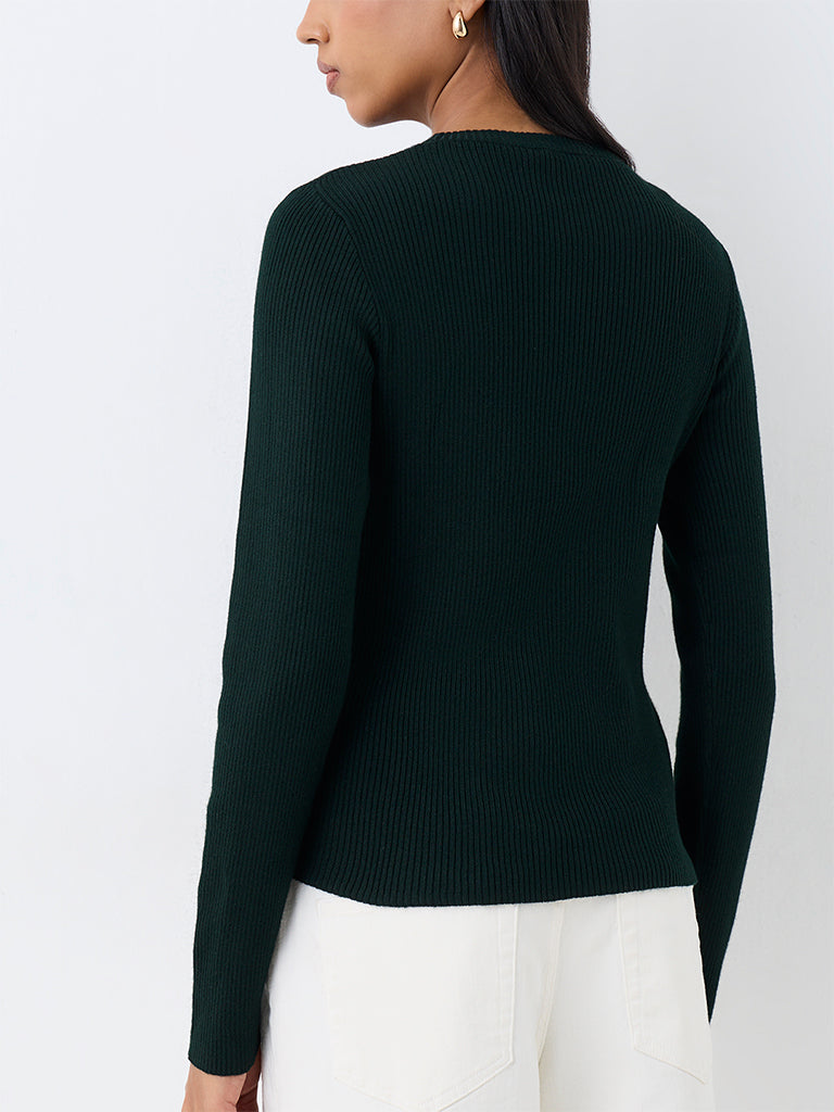 Wardrobe Dark Green Ribbed-Knit Sweater