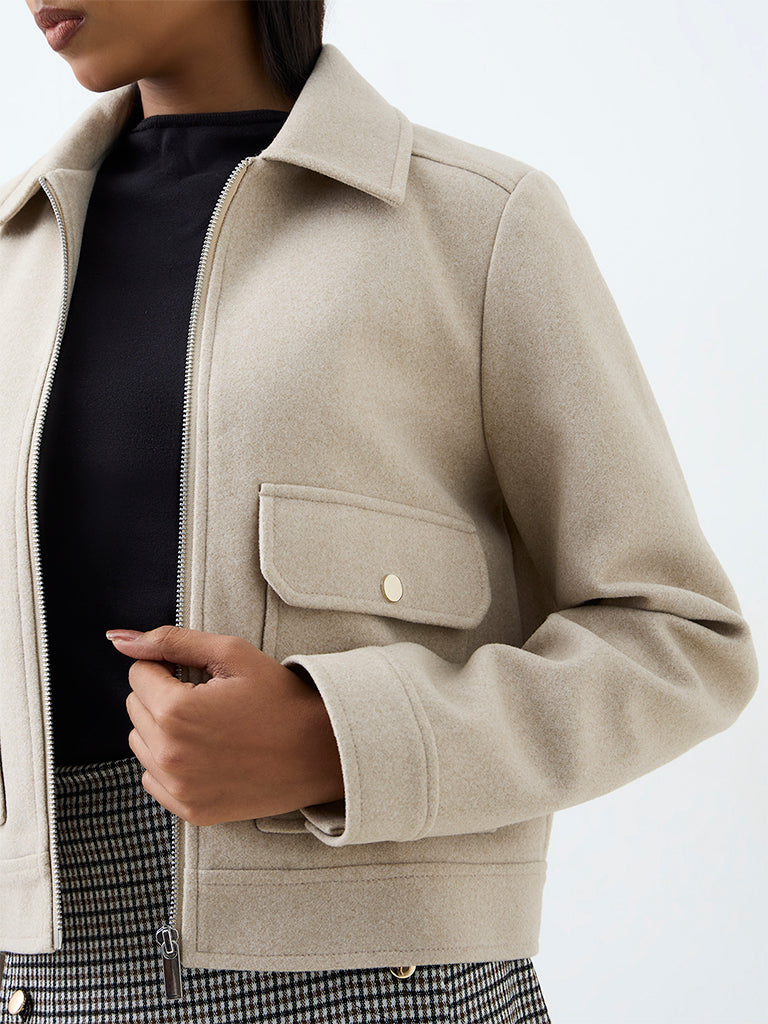 Wardrobe Taupe Solid Jacket