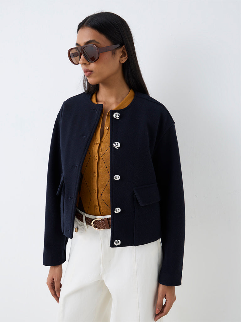 Wardrobe Navy Solid Jacket