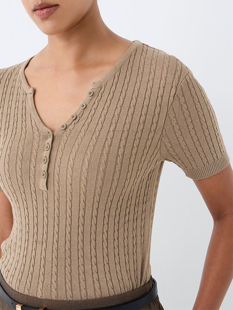 Wardrobe Taupe Cable-Knit Top