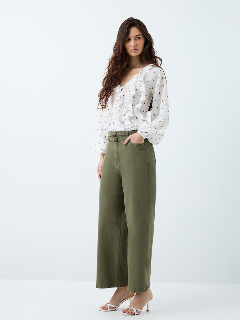 LOV Olive High-Rise Jeans with Belt
