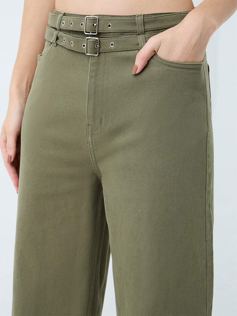 LOV Olive High-Rise Jeans with Belt