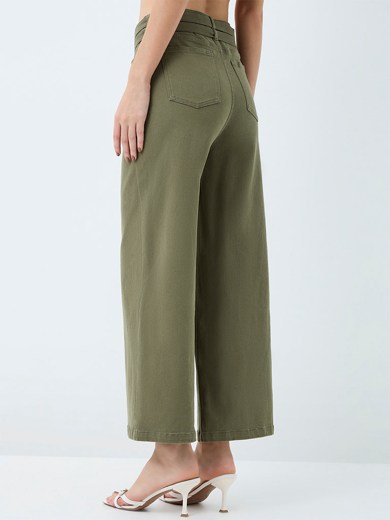 LOV Olive High-Rise Jeans with Belt
