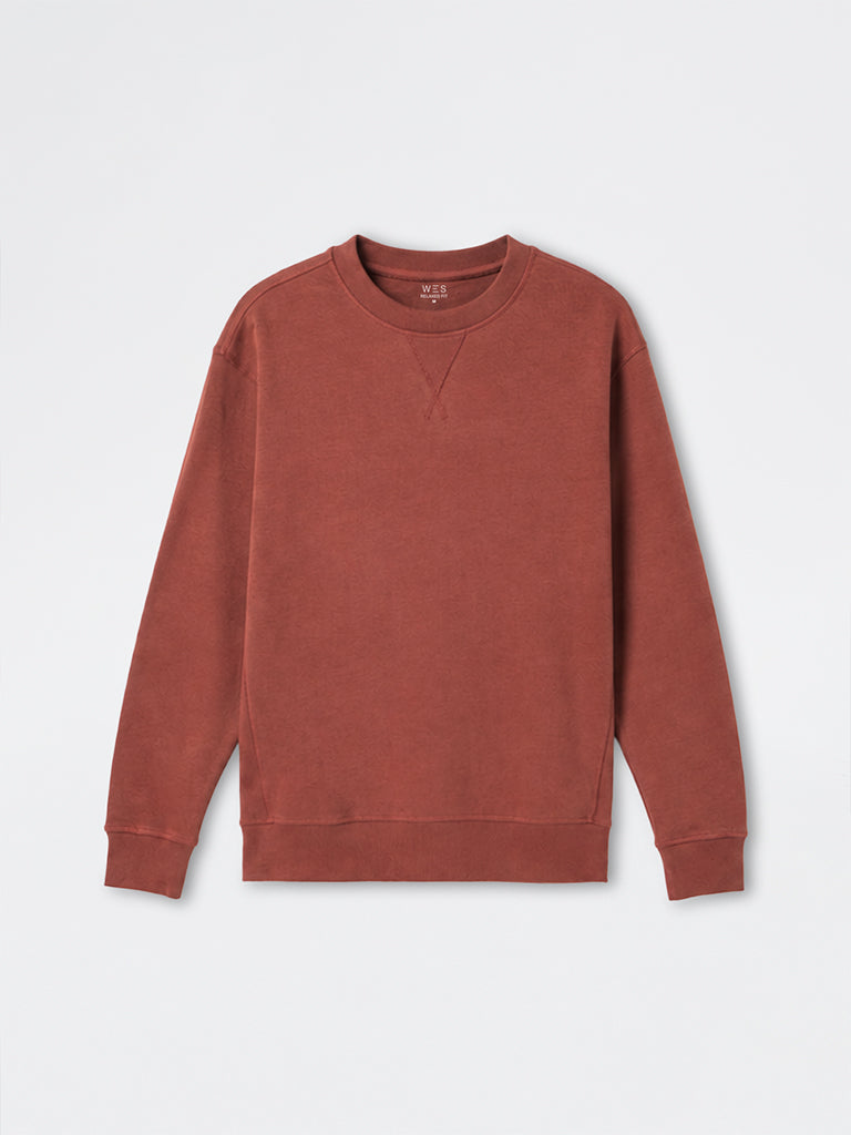 WES Casuals Rust Solid Relaxed-Fit Cotton-Blend Sweatshirt