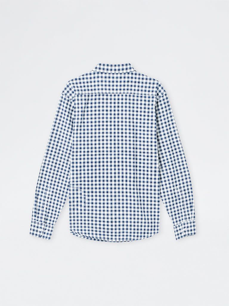 WES Casuals Navy Checkered Relaxed-Fit Cotton Shirt