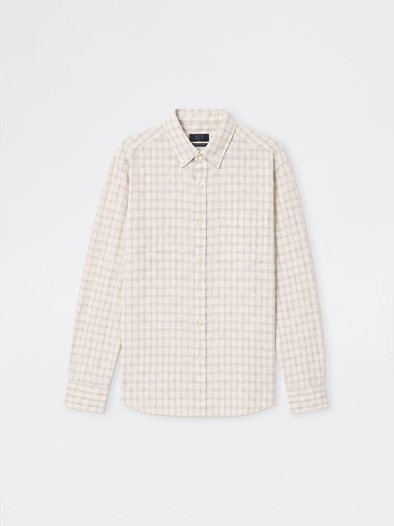 WES Casuals Beige Checkered Relaxed-Fit Cotton-Blend Shirt
