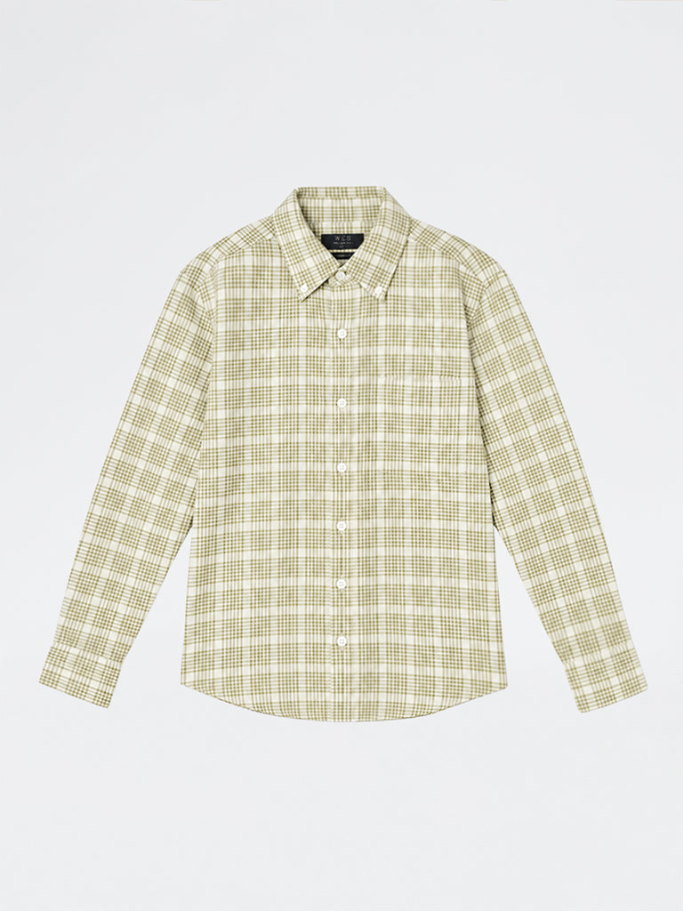 WES Casuals Green Checkered Relaxed-Fit Cotton-Blend Shirt