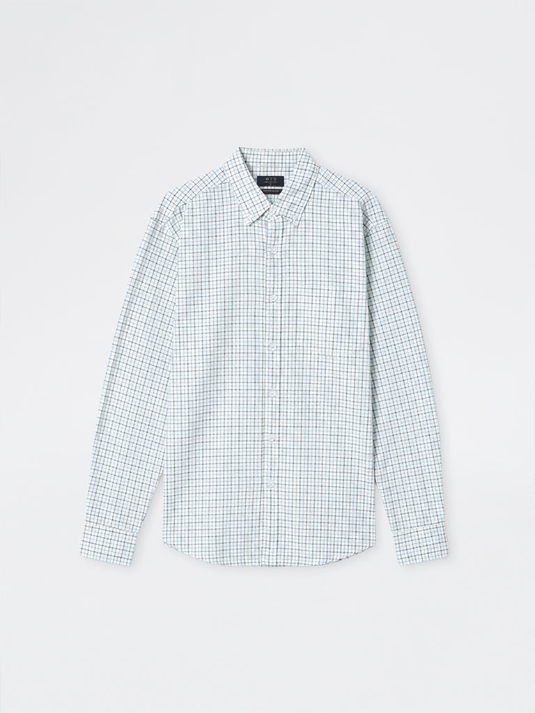 WES Casuals Off-White Checkered Relaxed-Fit Cotton Shirt