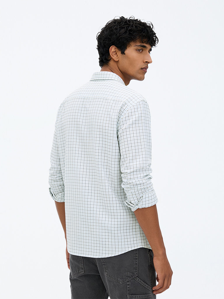 WES Casuals Off-White Checkered Relaxed-Fit Cotton Shirt