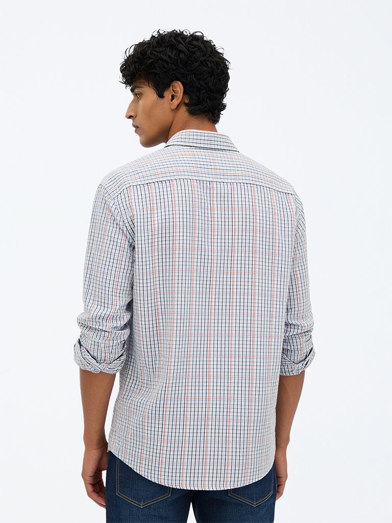 WES Casuals Blue Checkered Relaxed-Fit Cotton Shirt