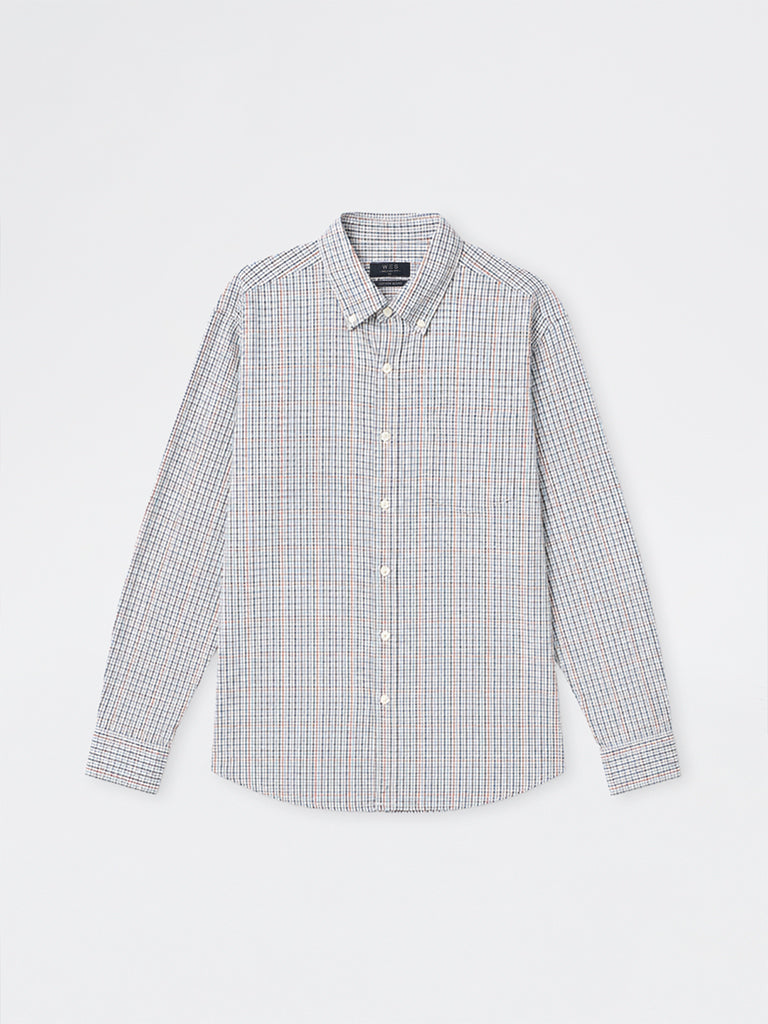 WES Casuals Blue Checkered Relaxed-Fit Cotton Shirt