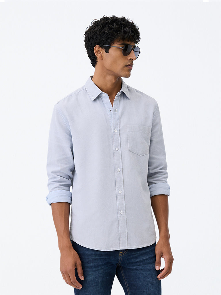 WES Casuals Black Striped Relaxed-Fit Cotton Shirt