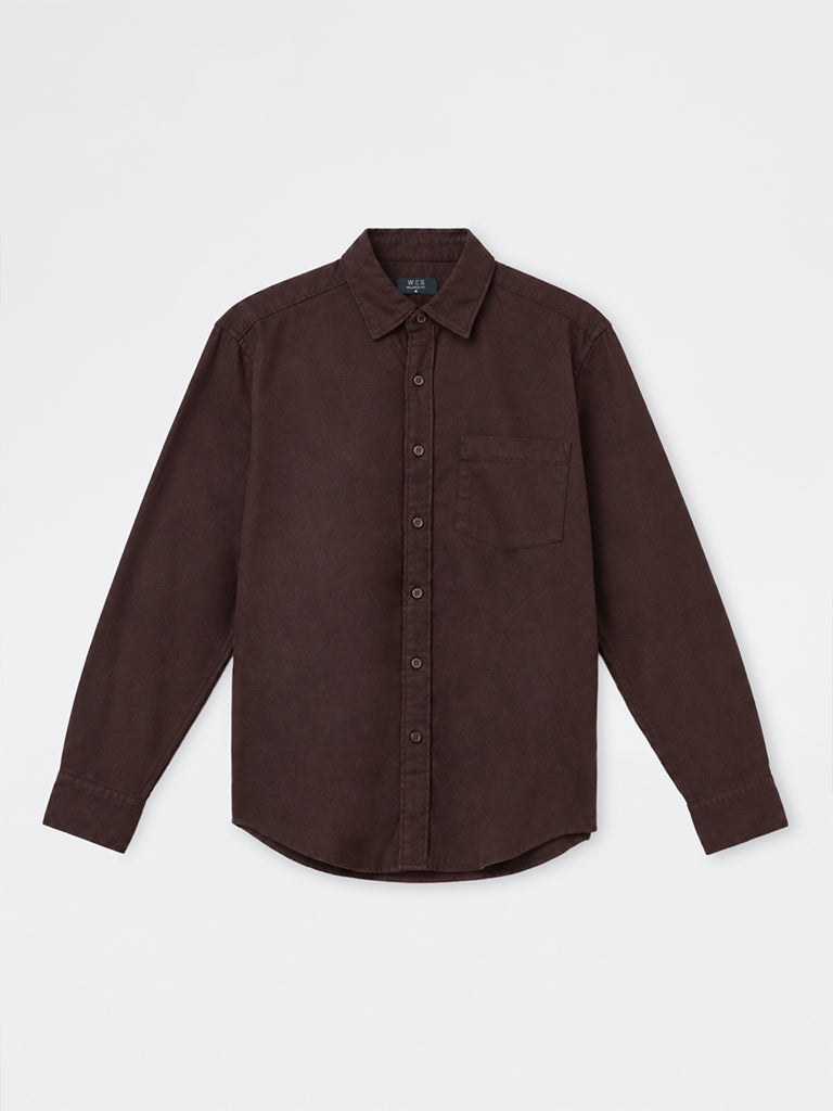 WES Casuals Wine Solid Relaxed-Fit Cotton Shirt