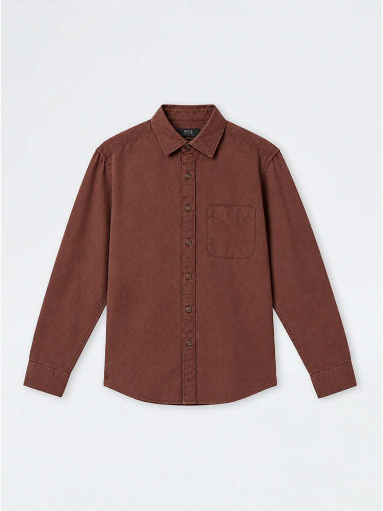 WES Casuals Burgundy Solid Relaxed-Fit Cotton-Blend Shirt