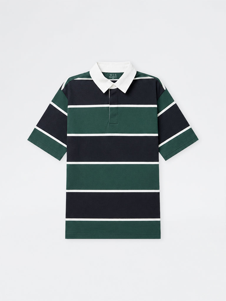 WES Casuals Green Relaxed-Fit Cotton-Blend Polo T-Shirt