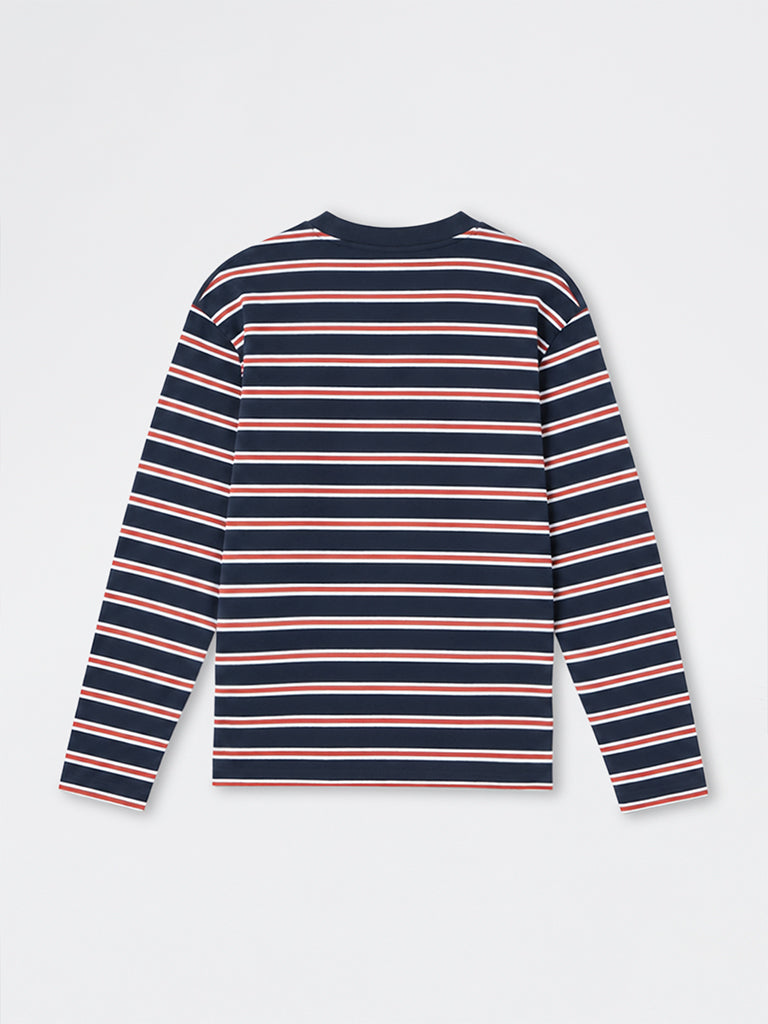 WES Casuals Off-White Striped Relaxed-Fit Cotton T-Shirt