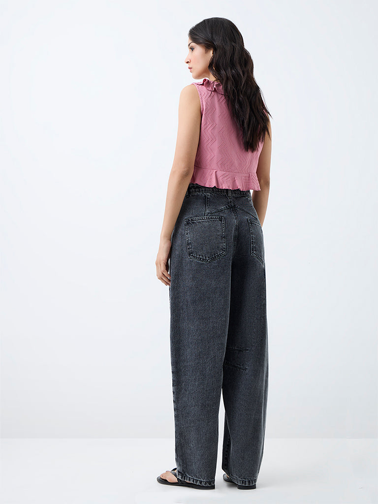Bombay Paisley Black Wash High-Waist Barrel Jeans
