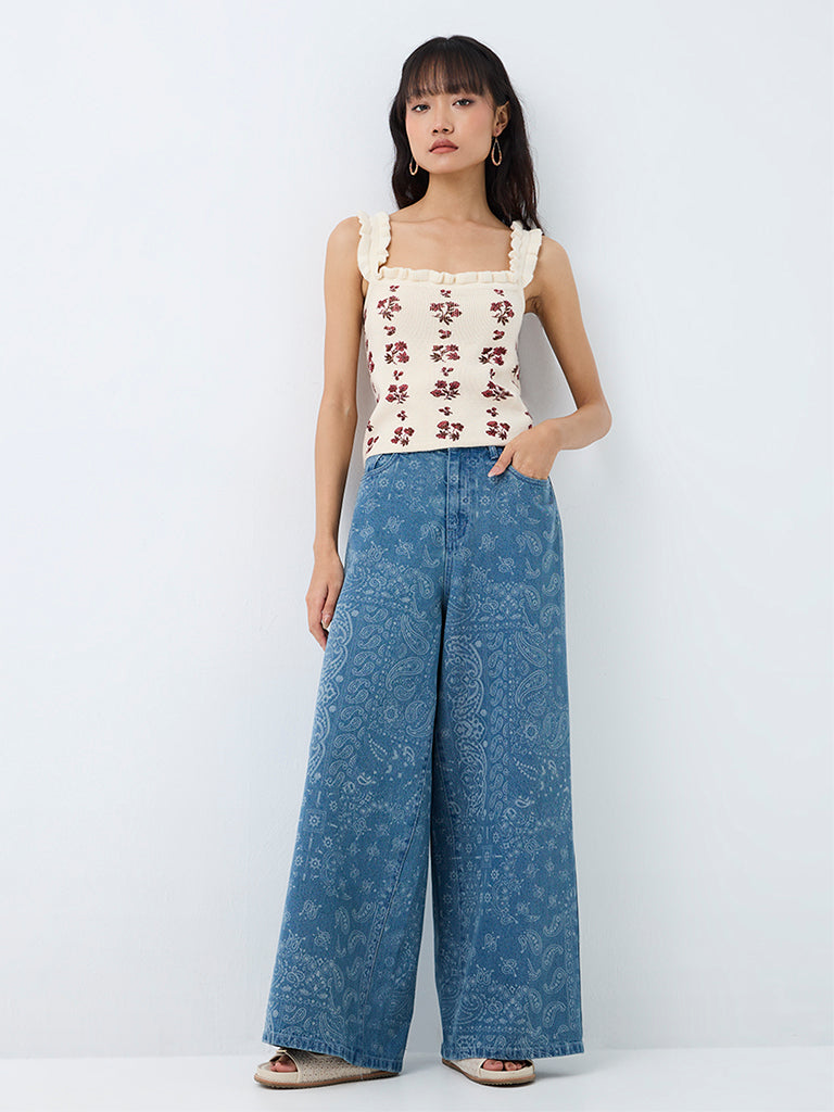 Bombay Paisley Blue Paisley Printed High-Rise Jeans