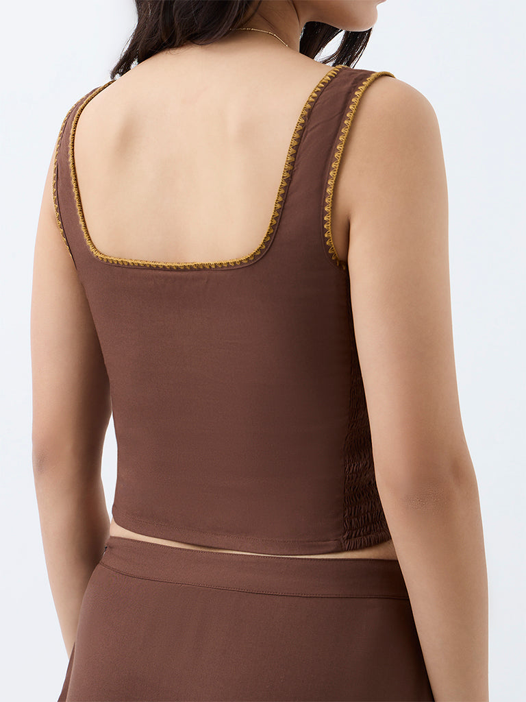 Bombay Paisley Brown Tie-Up Design Top