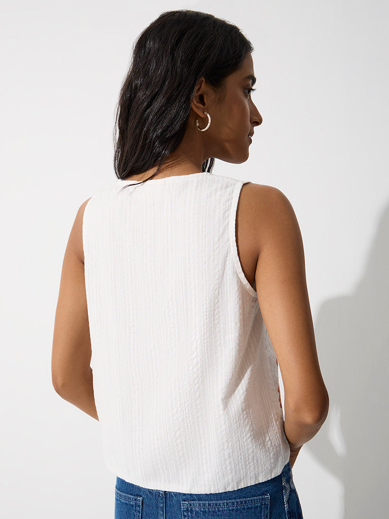 Bombay Paisley Off-White Floral Embroidered Cotton Top