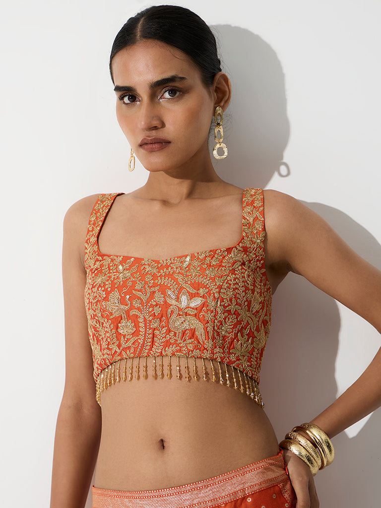 Vark Orange Fringe-Detail Top