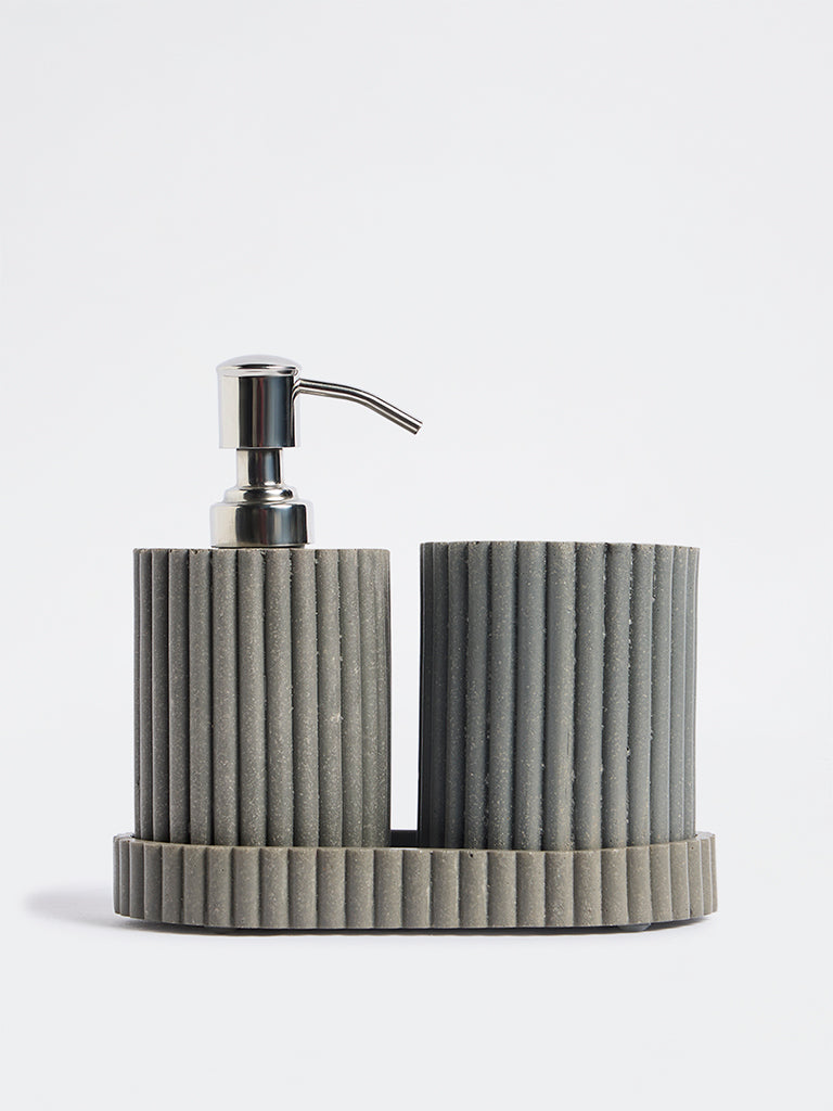 Westside Home Grey Ribbed Soap Dispenser Set