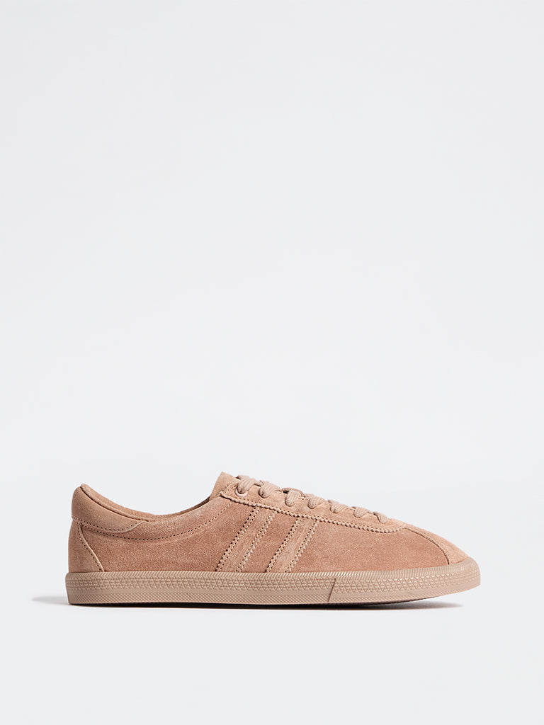 SOLEPLAY Blush Pink Striped Suede Lace-Up Sneakers