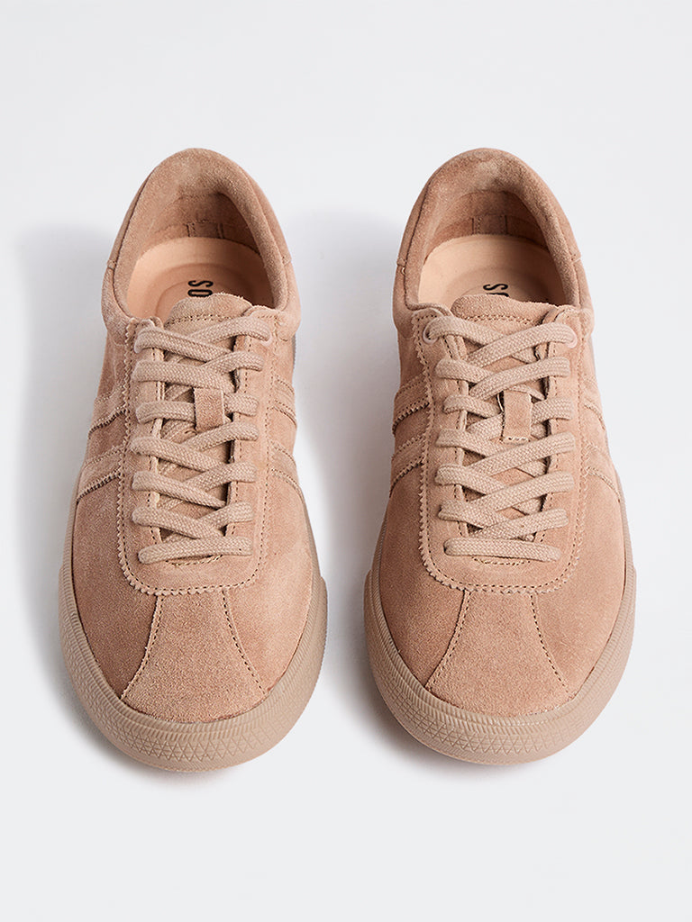 SOLEPLAY Blush Pink Striped Suede Lace-Up Sneakers