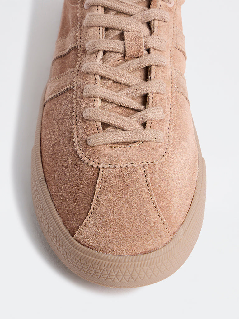 SOLEPLAY Blush Pink Striped Suede Lace-Up Sneakers