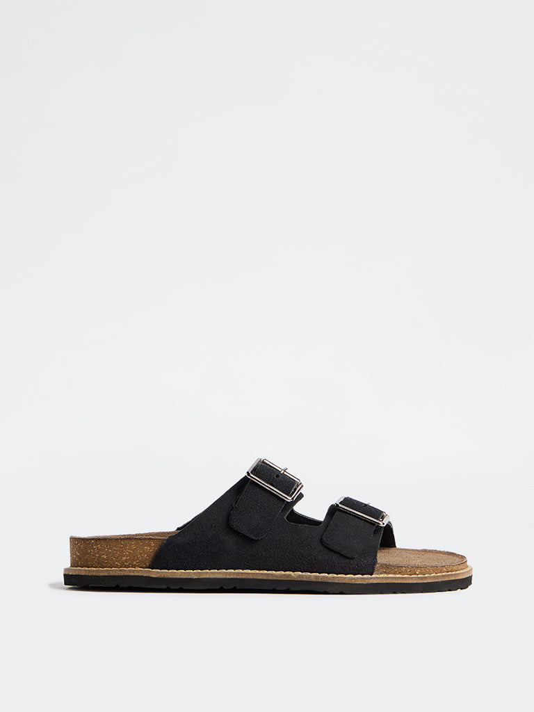 SOLEPLAY Navy Dual-Strap Suede Slip-On Slides
