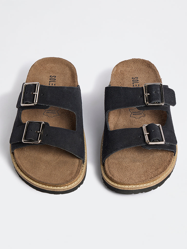 SOLEPLAY Navy Dual-Strap Suede Slip-On Slides