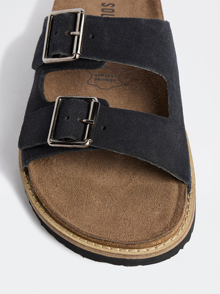SOLEPLAY Navy Dual-Strap Suede Slip-On Slides