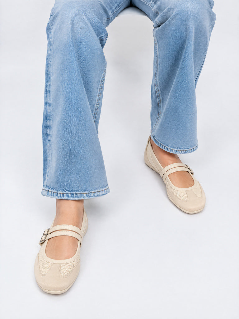 LUNA BLU Beige Sneaker-Style Mary Jane Shoes