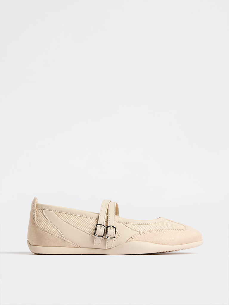 LUNA BLU Beige Sneaker-Style Mary Jane Shoes
