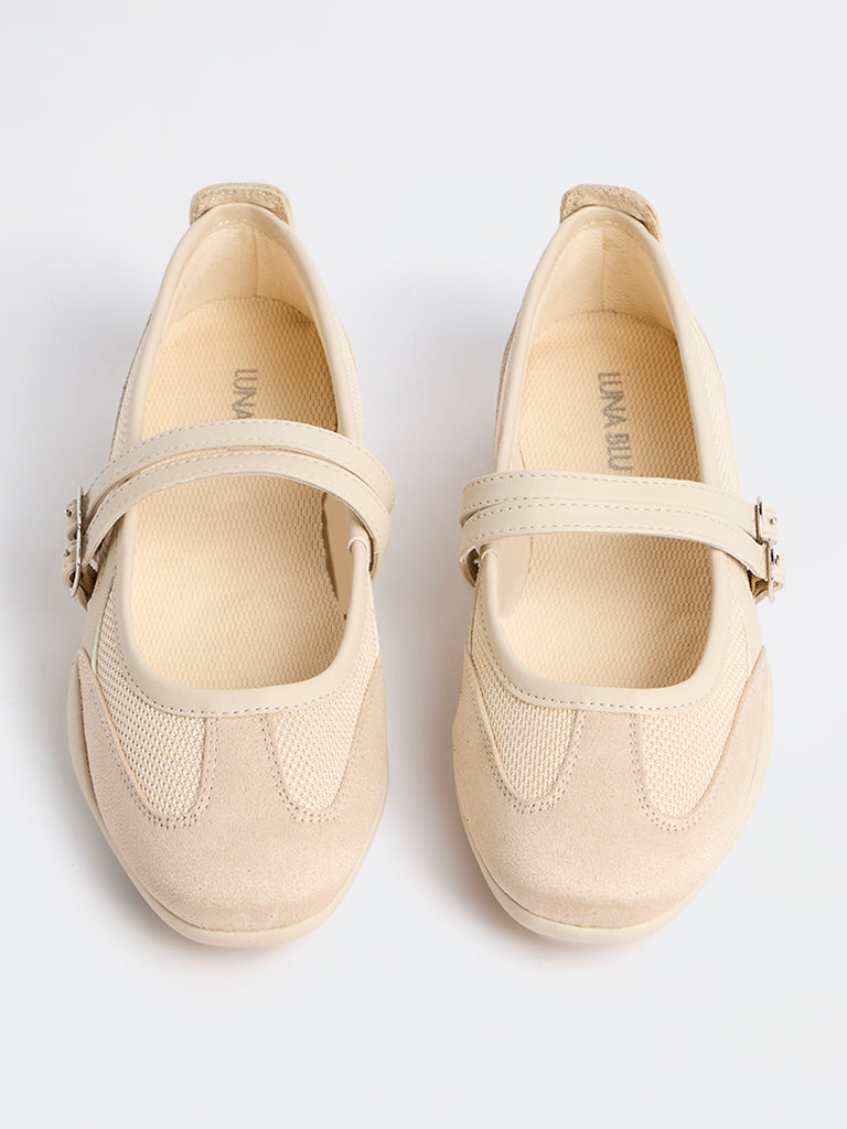 LUNA BLU Beige Sneaker-Style Mary Jane Shoes