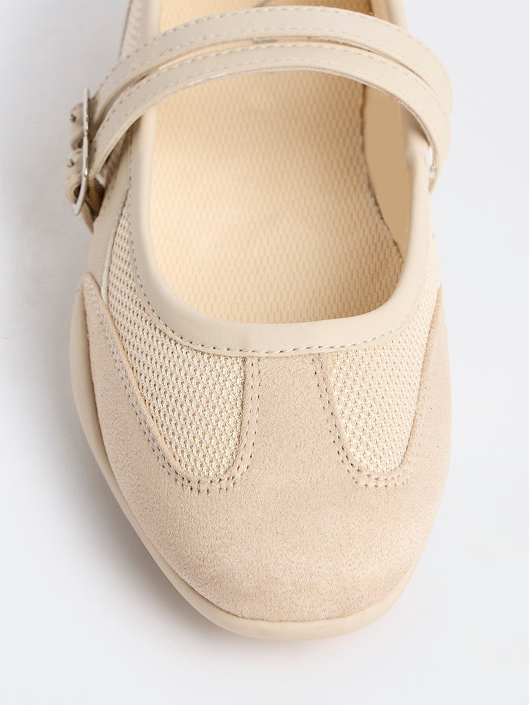 LUNA BLU Beige Sneaker-Style Mary Jane Shoes