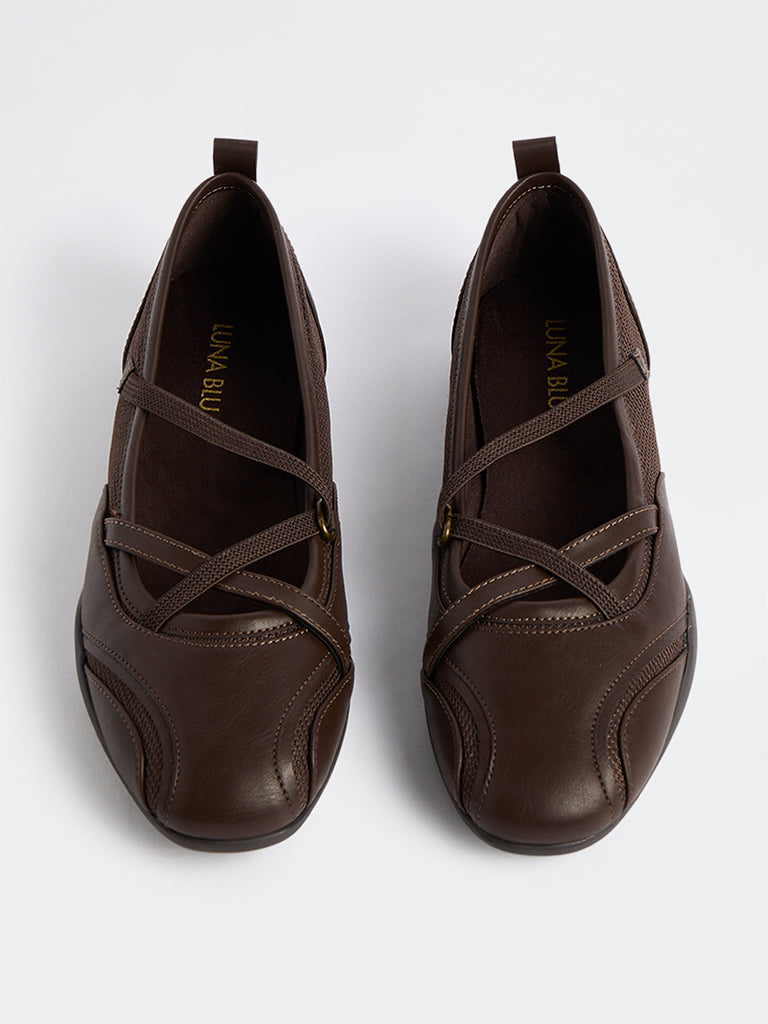 LUNA BLU Dark Brown Criss-Cross Ballerinas