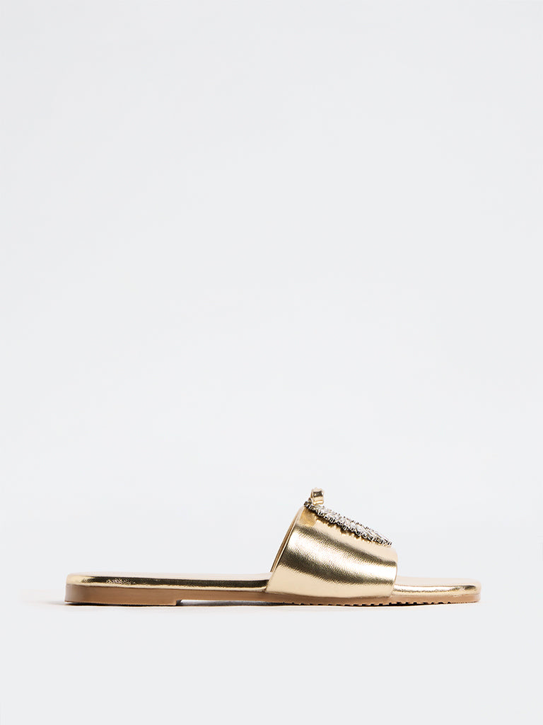 LUNA BLU Gold Bow-Detail Slides